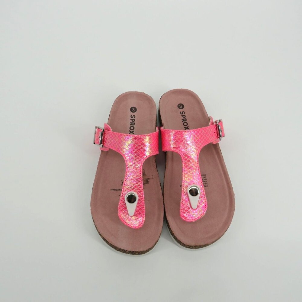 Sprox Kids Pink Shiny Snake Print Sandals Buckle Strap Cork Footbed Size 3 NIB